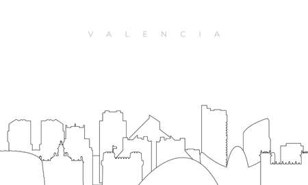Outline Valencia skyline. Trendy template with Valencia city buildings and landmarks in line style. Stock vector design.のイラスト素材