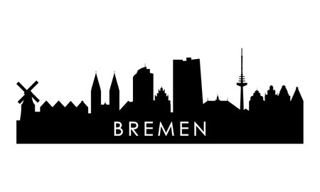 Bremen skyline silhouette. Black Bremen city design isolated on white background.のイラスト素材