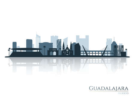 Guadalajara skyline silhouette with reflection. Landscape Guadalajara, Mexico. vector illustration.のイラスト素材