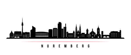 Nuremberg skyline horizontal banner. Black and white silhouette of Nuremberg, Germany. vector template for your design.のイラスト素材