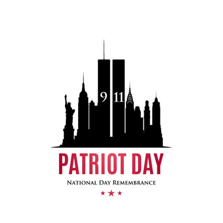 Black New York Skyline with twin towers. Patriot Day 911 design. national day remembrance. Minimalistic vector design.のイラスト素材