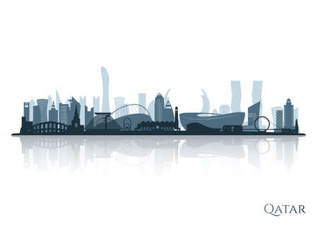 Qatar skyline silhouette with reflection. Landscape Qatar. vector illustration.のイラスト素材