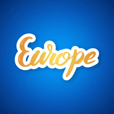 Europe - hand drawn lettering phrase. Sticker with lettering in paper cut style. vector illustration.のイラスト素材