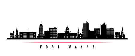 Fort Wayne skyline horizontal banner. Black and white silhouette of Fort Wayne, Indiana. vector template for your design.のイラスト素材