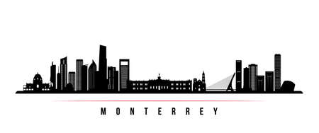 Monterrey skyline horizontal banner. Black and white silhouette of Monterrey, Uruguay. vector template for your design.のイラスト素材