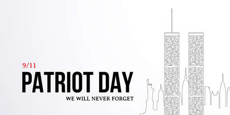 Patriot Day banner with New York skyline silhouette. Twin Towers National Day of Remembrance. September 11, 2001.のイラスト素材