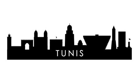 Tunisia skyline silhouette. Black Tunis city design isolated on white background.のイラスト素材
