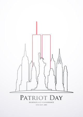 911 Patriot Day banner. Twin Towers Remembrance Day. New York city September 11, 2001. Vector design template.のイラスト素材