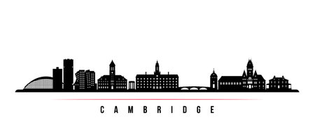 Cambridge skyline horizontal banner. Black and white silhouette of Cambridge, Massachusetts. vector template for your design.のイラスト素材