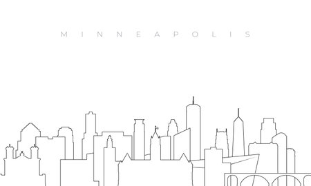 Outline Minneapolis skyline. Trendy template with Minneapolis buildings and landmarks in line style. Stock vector design.のイラスト素材