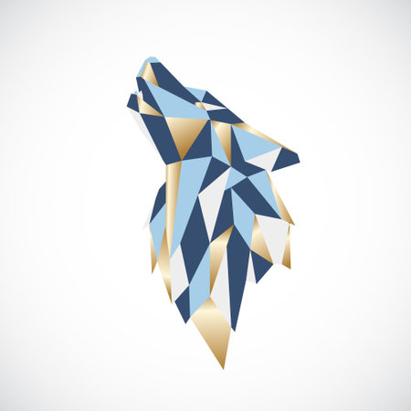 Polygonal howling wolf head design. Colorful Low Poly wild wolf. Wild animal head scandinavian print.のイラスト素材