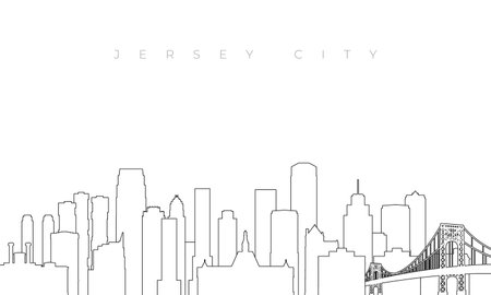 Outline Jersey City skyline. Trendy template with Jersey City buildings and landmarks in line style. Stock vector design.のイラスト素材