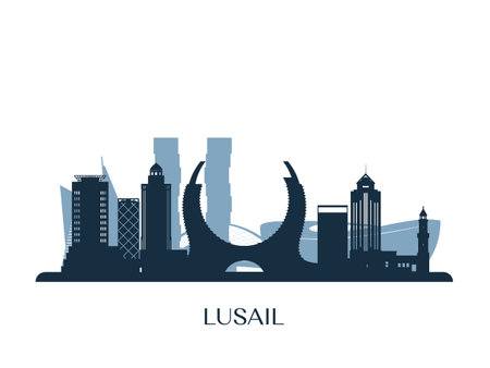 Lusail skyline, monochrome silhouette. vector illustration.のイラスト素材