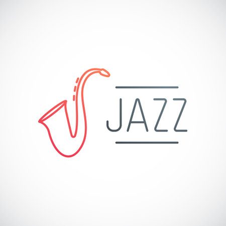 Juzz emblem with saxophone. Design template for International jazz day. vector music icon.のイラスト素材