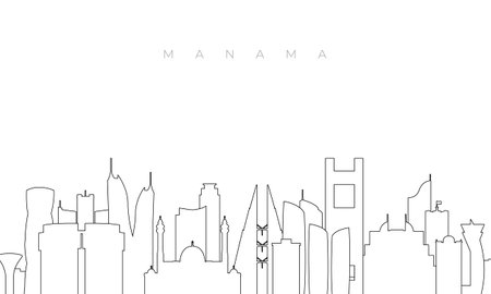 Outline Manama skyline. Trendy template with Manama buildings and landmarks in line style. Stock vector design.のイラスト素材