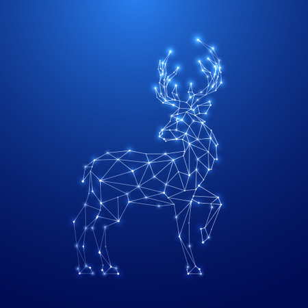 Geometric Deer silhouette. Image of Reindeer in the form of constellation on blue background. Deer clattering hoof. vector illustration.のイラスト素材