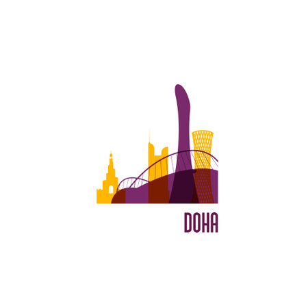 Doha city emblem. colorful buildings. vector illustration.のイラスト素材