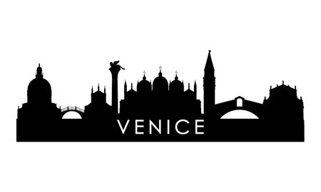 Venice skyline silhouette. Black Venice city design isolated on white background.のイラスト素材