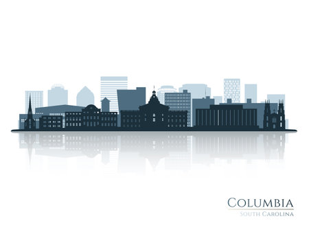 Columbia skyline silhouette with reflection. Landscape Columbia, South Carolina. vector illustration.のイラスト素材
