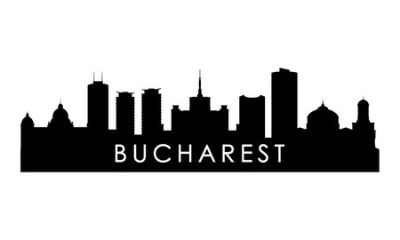 Bucharest skyline silhouette. Black Bucharest city design isolated on white background.のイラスト素材