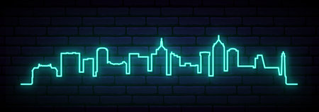 Blue neon skyline of Virginia Beach. Bright Virginia Beach City long banner. vector illustration.のイラスト素材