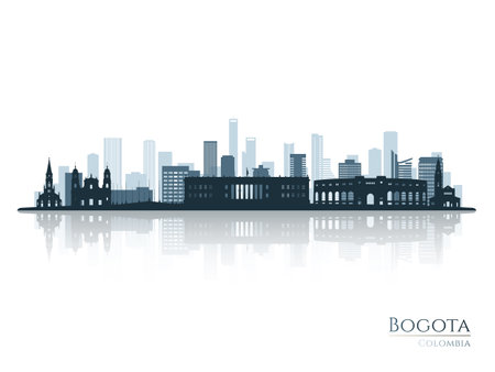 Bogota skyline silhouette with reflection. Landscape Bogota, Colombia. vector illustration.のイラスト素材