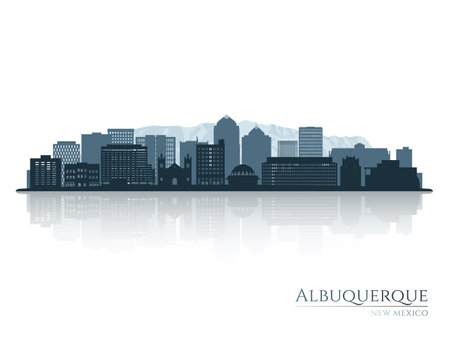 Albuquerque skyline silhouette with reflection. Landscape Albuquerque, New Mexico. vector illustration.のイラスト素材