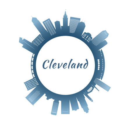 Cleveland skyline with colorful buildings. circular style. stock vector illustration.のイラスト素材