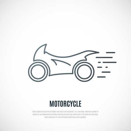 Vector Motorcycle icon in line style. Futuristic Motorbike emblem isolated on white background.のイラスト素材