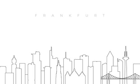 Outline Frankfurt skyline. Trendy template with Frankfurt buildings and landmarks in line style. Stock vector design.のイラスト素材