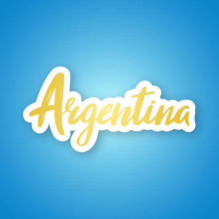 Argentina - hand drawn lettering phrase. Sticker with lettering in paper cut style. vector illustration.のイラスト素材