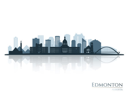 Edmonton skyline silhouette with reflection. Landscape Edmonton, Alberta. vector illustration.のイラスト素材