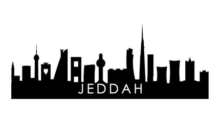 Jeddah skyline silhouette. Black Jeddah city design isolated on white background.のイラスト素材