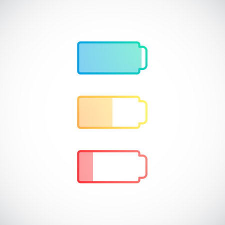 Set of battery with different levels of charge. battery indicator sign. wireless charging. vector illustration.のイラスト素材
