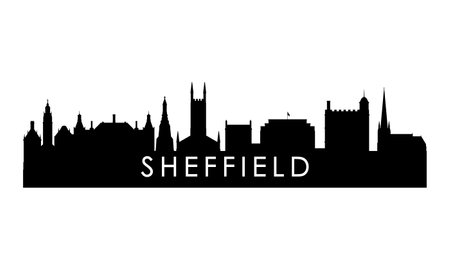 Sheffield skyline silhouette. Black Sheffield city design isolated on white background.のイラスト素材