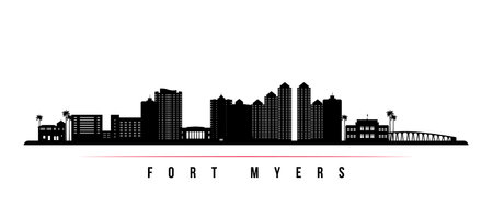 Fort Myers skyline horizontal banner. Black and white silhouette of Fort Myers, Florida. vector template for your design.のイラスト素材
