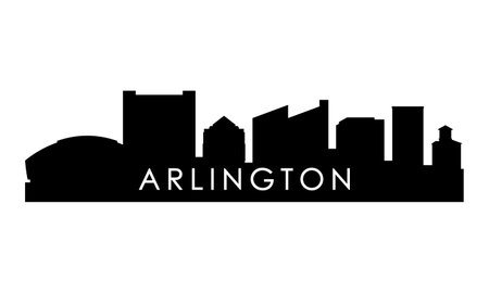 Arlington, Texas skyline silhouette. Black Arlington city design isolated on white background.のイラスト素材