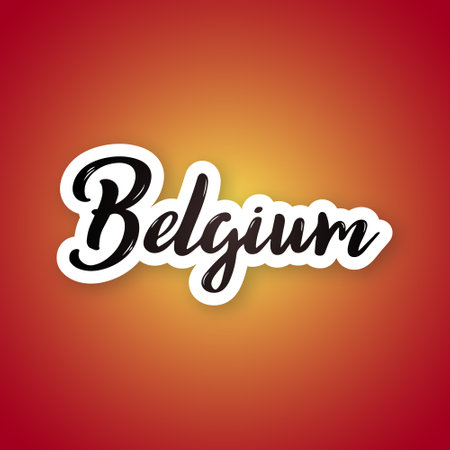 Belgium - hand drawn lettering phrase. Sticker with lettering in paper cut style. vector illustration.のイラスト素材