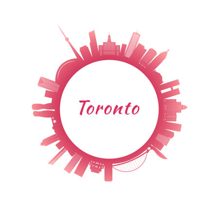 Toronto skyline with colorful buildings. circular style. stock vector illustration.のイラスト素材