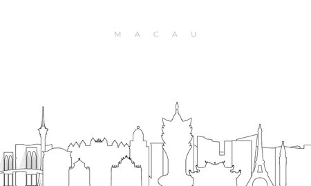 Outline Macau skyline. Trendy template with Macau buildings and landmarks in line style. Stock vector design.のイラスト素材
