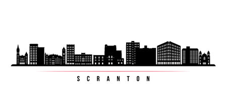Scranton, PA skyline horizontal banner. Black and white silhouette of Scranton, Pennsylvania. vector template for your design.のイラスト素材