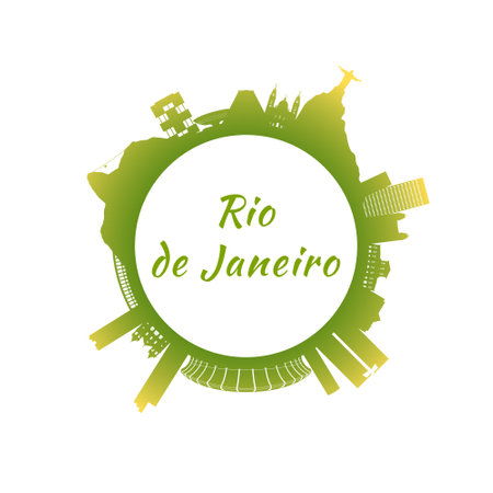 Rio de Janeiro skyline with colorful buildings. circular style. stock vector illustration.のイラスト素材