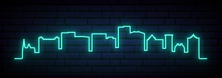 Red neon skyline of Greenville. Bright Greenville SC long banner. vector illustration.のイラスト素材