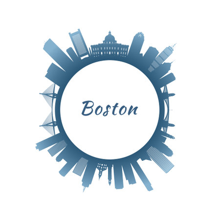 Boston skyline with colorful buildings. circular style. stock vector illustration.のイラスト素材