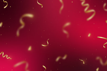Modern golden foil falling on red background. motion blur gradient. Luxury banner for web, social media, adversting, birthday party.のイラスト素材