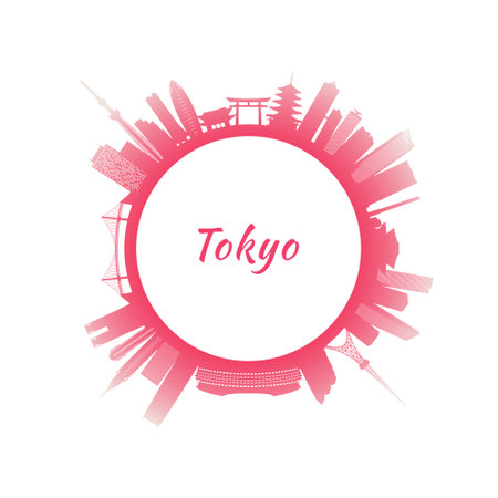 Tokyo skyline with colorful buildings. circular style. stock vector illustration.のイラスト素材