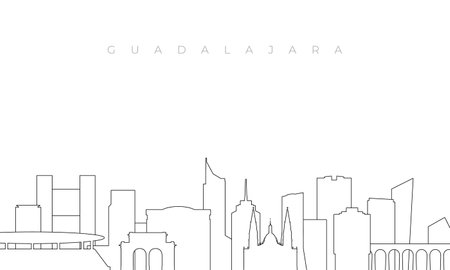 Outline Guadalajara skyline. Trendy template with Guadalajara buildings and landmarks in line style. Stock vector design.のイラスト素材