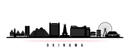 Okinawa skyline horizontal banner. Black and white silhouette of Okinawa, Japan. vector template for your design.のイラスト素材
