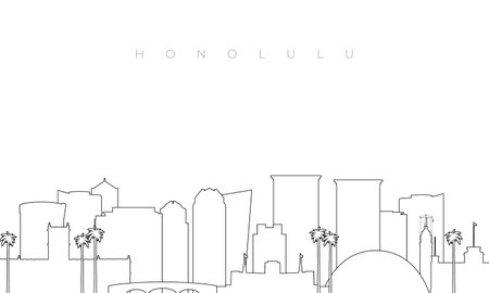 Outline Honolulu skyline. Trendy template with Honolulu buildings and landmarks in line style. Stock vector design.のイラスト素材