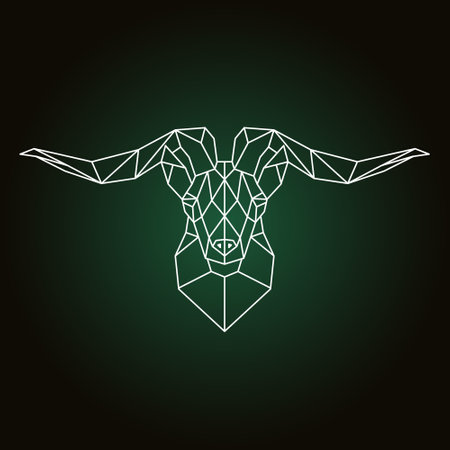 Mountain goat head in geometric style. Polygonal graceful horns. Wild animal illustration for use print on t-shirt, tattoo etc.のイラスト素材